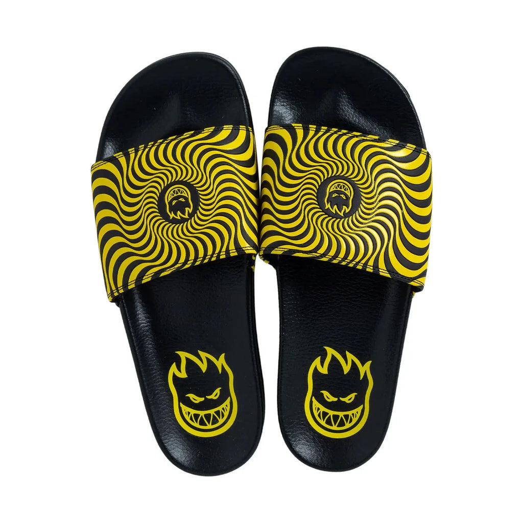 Spitfire Bighead Swirl Slides - Black/Yellow Men's Shoes Spitfire 