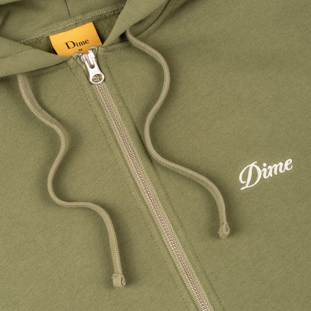 Dime Cursive Small Logo Zip Hoodie - Army Green Hoodies + Crewnecks Dime 