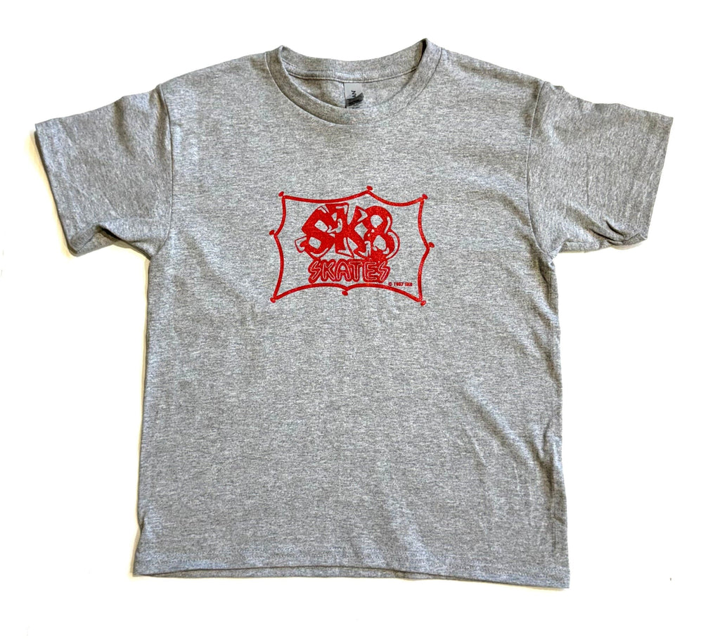 Sk8 Skates KIDS OG Logo T-shirt Kid's Clothing Sk8 Skates Grey/Red X-Small 