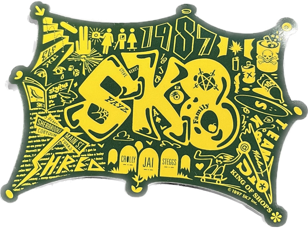 Sk8 Skates Throwback Logo Sticker Stickers Sk8 Skates Green/Yellow 