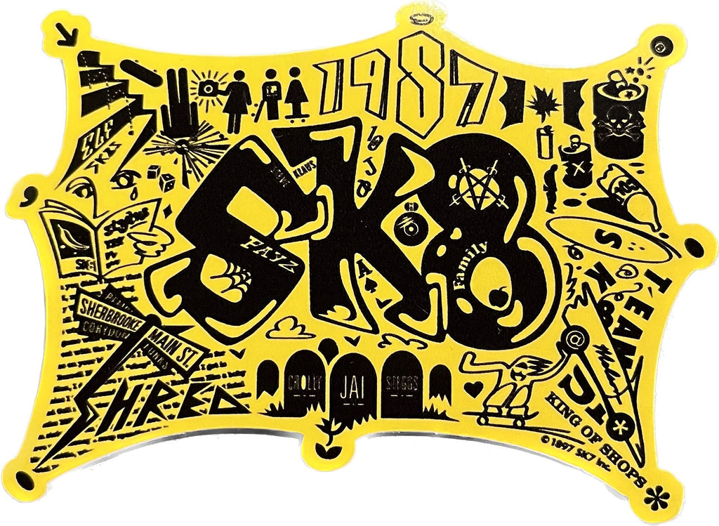 Sk8 Skates Throwback Logo Sticker Stickers Sk8 Skates Black/Yellow 