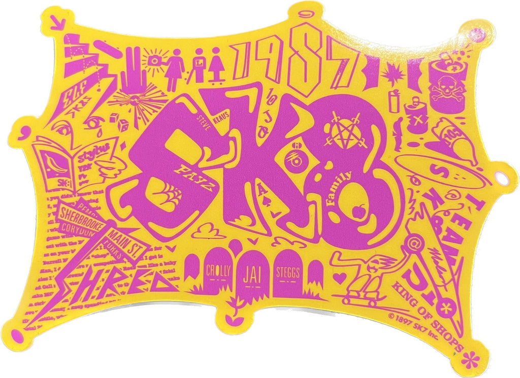 Sk8 Skates Throwback Logo Sticker Stickers Sk8 Skates Yellow/Pink 