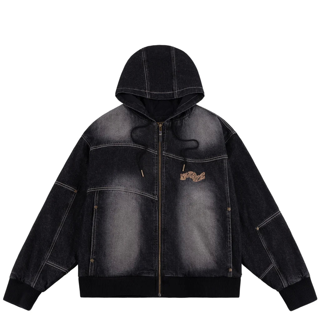 Dime Hooded Utility Jacket - Black Washed Jackets Dime 