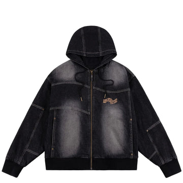 Dime Hooded Utility Jacket - Black Washed Jackets Dime 