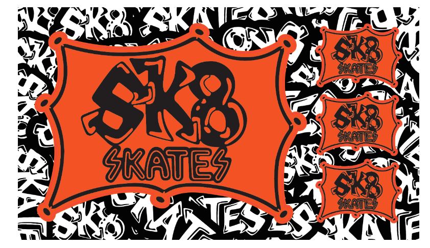 Sk8 Skates OG Sticker w/3 lil ones Stickers Sk8 Skates Orange 