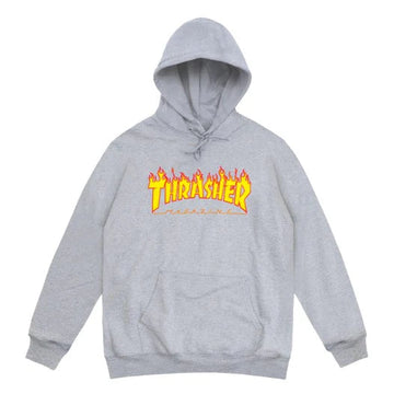 Thrasher Flame Logo Hoodie - Grey Hoodies + Crewnecks Thrasher 
